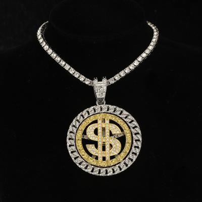 China Trendy Hiphop Hiphop Fashion Jewelry Iced Out Multilayer Bling Dollar Pendant With Tennis Chain Necklaces for sale