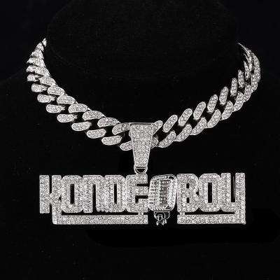 China Trendy Hiphop Hiphop Fashion Jewelry Iced Out Bling KONDE BOY Pendant With 12mm Diamond Prong Cuban Chain Necklaces for sale