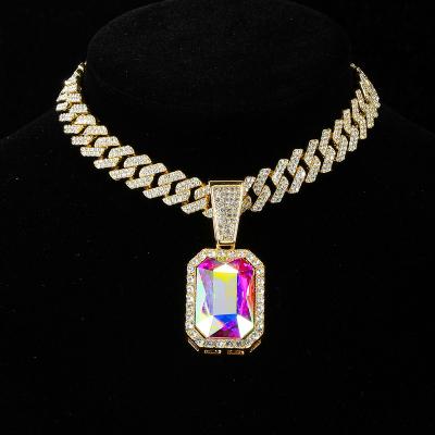 China Cuban Chain Rhinestones Crystal Bling Shiny Pendant Necklace From CZ Hiphop Hip Hop Miami Jewelry For Men's Gift for sale