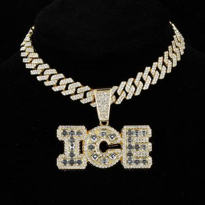 China Hiphop Hip Hop Jewelry Miami Big CZ Cuban Chain Fancy Rhinestones Bling Rhinestones Word Necklace Pendant For Men's Gift for sale