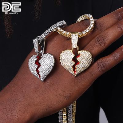 China CZ Cuban Chain Broken Heart Miami Rhinestone Hip Hop Miami Jewelry Pendant Necklace For Men's Gift for sale