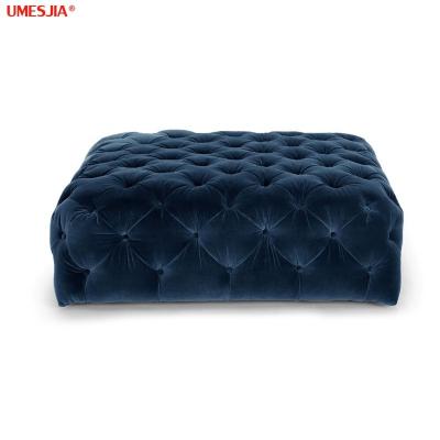 China (Others) Mid Century Adjustable Modern Diamond Grass Green Blue Square Stitched Button Velvet Ottoman Living Room Furniture for sale