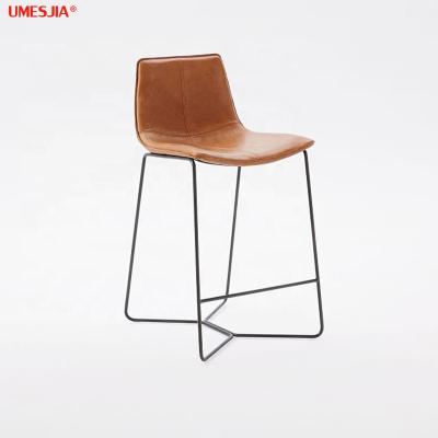 China Modern Leisure Chair Bar Furniture Slope Bar Stools Chair Upholstered Full Genuine Leather Stainless Steel Legs for sale