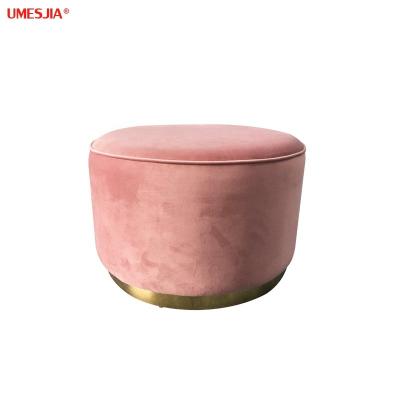 China Velvet Changing Modern Round Shoe Stool Convertible Around Shoe Bench Sofa Ottoman Shoes Stool Golden Stainless Steel Port Feet for sale