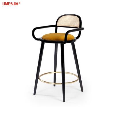 China Modern Bar Furniture Solid Wood Bar Stool Chair With High Back Rattan Bar Chair Lucc Barstool With Upholstered Seat for sale