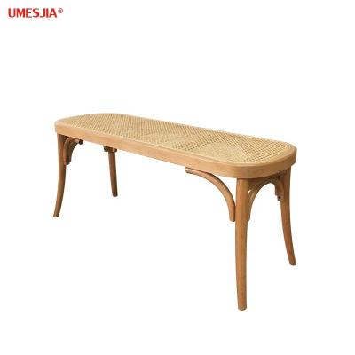 China Modern Modern Living Room Furniture Solid Wood Beech Wood and Inlayed with Woven Cane Rattan Cane Bench for sale