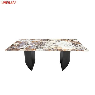 China Modern Italian Luxury Marble Base Stainless Steel Natural Marble Base Dining Table Rectangular Natural Marble Dining Table for sale