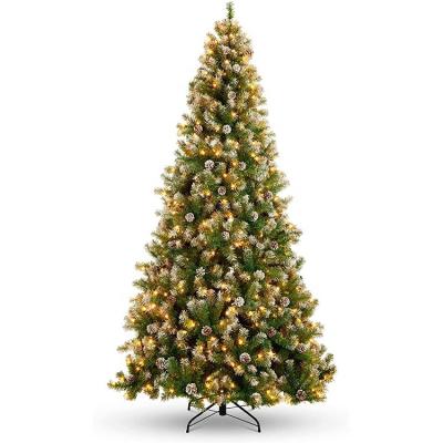 China Christamas Decoration Wholesale Artificial White Painted PVC Hinged Prelit Led Christmas Tree With Pine Cones for sale