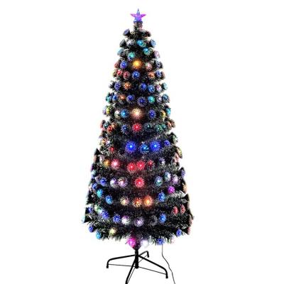 China Christamas Decoration China Manufacturing Wholesale Dark Green White Edge Colorful LED Fiberglass Christmas Tree for sale