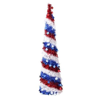 China Christmas Decoration Holiday Decoration American Flag Colors 5ft Pop Tree With Small Stars for sale