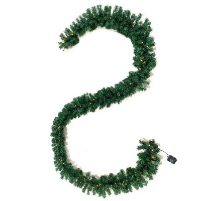 China Luxury Green PVC Fire Retardant Pre-Bed 9 Feet Led Garland Christmas for sale