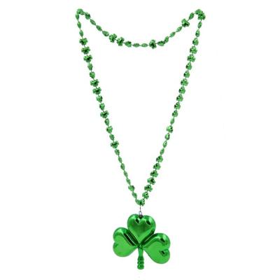 China Christamas Home Decor Irish St Patrick's Day Four Leaf Clover Beaded Necklace for sale