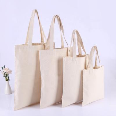 China Reusable Custom Printed Eco Recycled Blank Single Organic Shopping Bag Cotton Beige Canvas Tote Bag for sale