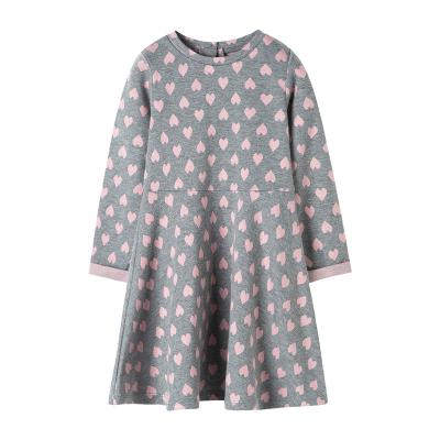 China Children Knee-Length Spring Girls Heart Jacquard Breathable Long Sleeve Dress Dresses For 3 To 12 Years Old Girls Clothing for sale