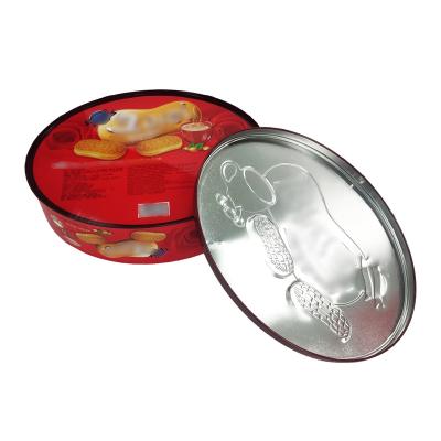 China Materials Recycled Biscuit Tin Box Oval Shape Biscuit Can CMYK Printing Tin Boxes for sale