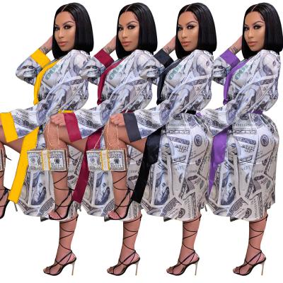 China QUICK DRY Women's Fashion Dollar Printed Long Home Pajamas Customized Sexy Women's Silk Nightgown Long Robe Costume for sale