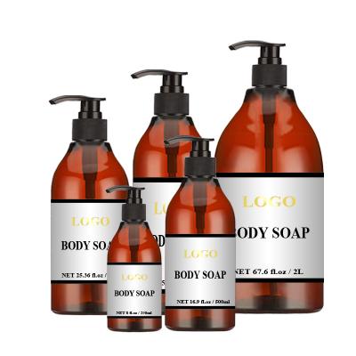 China Cosmetic Label 250ml 500ml 750ml 2000ml Custom Empty PET Body Soap Plastic Round Pump Bottles for sale