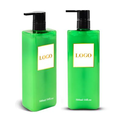 China Eco-friendly 500ml 16oz empty transparent green rectangular shampoo bottle with pump for cosmetic packaging for sale