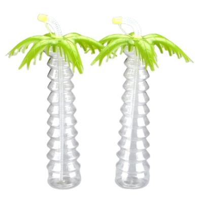 China Viable 530ml 18oz Disposable PET Coconut Tree Cartoon Animal Plastic Drink Bottle For Juice Soda for sale