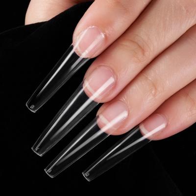 China 300Pcs Design Box Btartbox Xxxl Coffin Full Cover Design Style Nail Clear Natural Fake Middle Square Fake Nails for sale