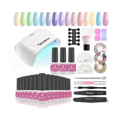 China BTArtbox Quick Dry 15 Colors Glitter Nail Polish Kit-Macaron Nude Nail Art UV Gel With Base Coat Top Coat LED Lamp LBS-JYJ-16 for sale