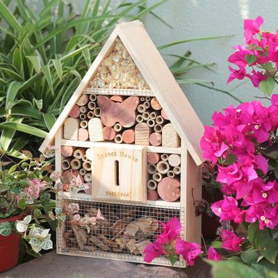 China Bee Butterfly Ladybird Beneficial Insect Habitat Breathable Wooden Hanging Insect House for sale