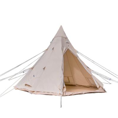 China Easy set up tent high quality outdoor polyester-cotton multi-person camping tent beige Indian pyramid shaped tent for sale