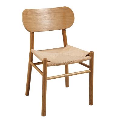 China Nordic high-end traditional restaurant simple natural color rope woven leisure solid wood wooden rope dining chair for sale