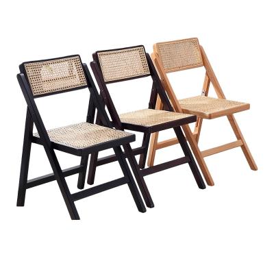 China Living Room Rattan Folding Chair Ash Wood Folding Chair Woven Rattan Armchair for sale