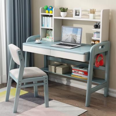 China New Solid Wood Solid Wood Children's Desk Computer Desk With Shelf Adjustable Kids Study Table for sale