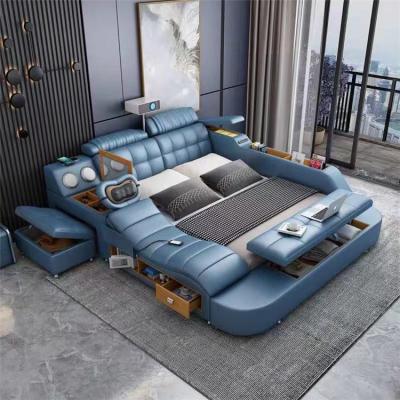 China (Other)Adjustable High Quality Modern Luxury Bedroom Bed With Storage Massage Smart Projection Leather Upholstered Bed for sale