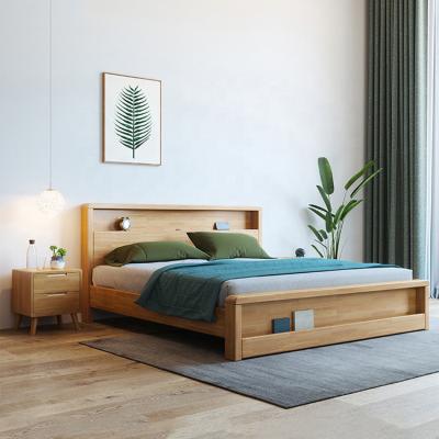 China Wholesale high quality rubber wood Nordic style bedroom furniture solid wood solid wood bed double bed for sale