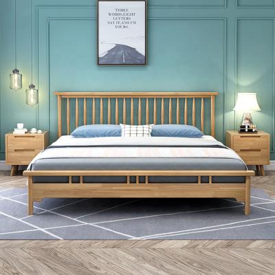 China Modern Minimalist Style Solid Wood Bedroom Bed Frame High Quality Rubber Wood Apartment Bed Stylish Solid Wood Bed for sale