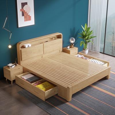 China Nordic modern minimalist adult single solid wood bed 1.5m solid wood double master bedroom boxed storage bed 1.8m high for sale