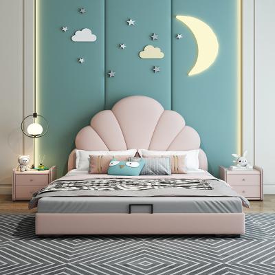 China Factory New Design High Quality Leather Cartoon Bed Solid Wood Frame Kids Solid Wooden Beds for sale