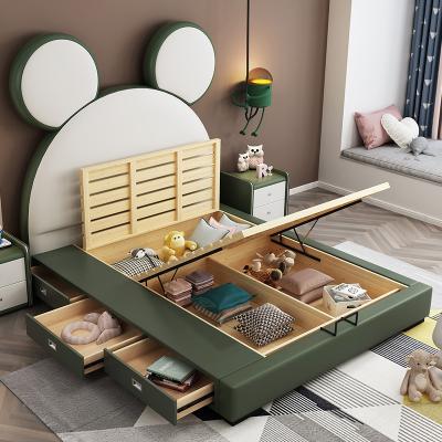 China High Quality Solid Wood Boy And Girl Simple Room Cartoon Solid Wood Leather Storage Upholstered Kids Beds for sale