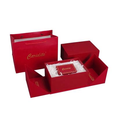 China Recyclable Custom Red Gilding Plain Simple Elegant Folding Gift Packaging Box Paper Boxes FO Clamshell Boxes for sale