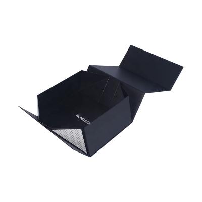 China Recyclable Black Folding Paper Boxes Gift Clothes Shoe Hat Packing Box Custom Logo for sale