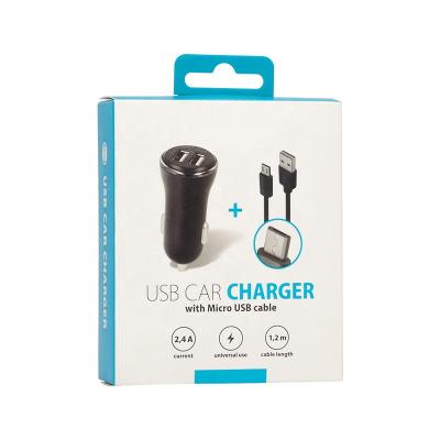 China Recyclable Custom USB Car Charger With Cable Packaging Box Cartons With Hooks for sale