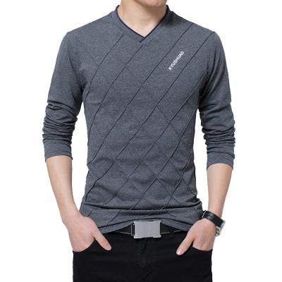 China Long Sleeve Fashion Custom Plus Size Long Sleeve Stylish Mens V-Neck Fitness T-Shirt for sale