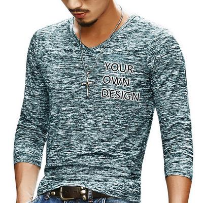 China Men's Clothing Long Sleeve Print V-Neck Casual Slim Fit QUICK DRY Sport Plus Size Knitwear T-Shirt for sale