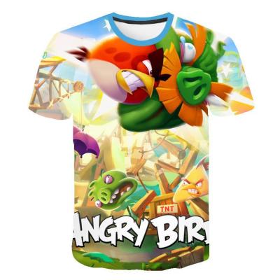 China Wholesale Customized Summer Kid's Anti-pilling Sleeve Cartoon Birds 3d Digital Printed Short Round Neck T-shirt for sale