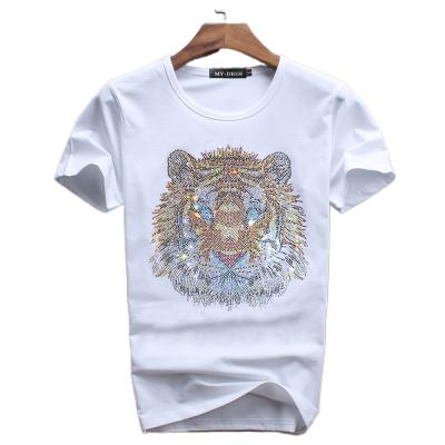 China Summer Custom Anti-pilling Mens Tiger Short Sleeve T-shirt Cotton Rhinestone Man for sale