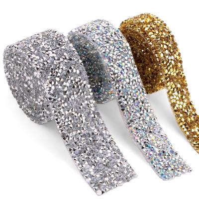 China Pointback 1 yard Crystal Rhinestone Trimming On Roll Pattern Rhinestone Hot Fix Rhinestone Tape For Dresses for sale