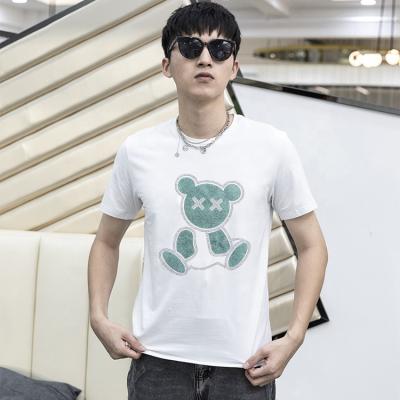 China Anti-wrinkle fashion rhinestone sequin heat transfer bear printed unisex black T-shirt for sale