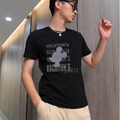 China Anti-Wrinkle Fashion Rhinestone And Cartoon Printed Unisex Round Neck T-Shirt for sale