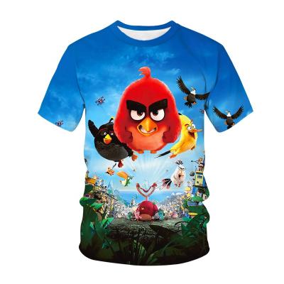 China New Arrival 3d Cartoon Birds Game Digital Printed Character Kids Anti-pilling Short Sleeve Loose Fit T-Shirt For Men for sale