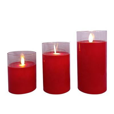 China Birthdays AA Battery Lights Wax Candle Lamp Light Flame Swing Ins Romantic Glass Electronic Led Pillar Red Candle For Hotel Room for sale