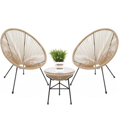 China Modern Factory Direct Sale Outdoor Furniture Rattan Chair Patio Furniture Set Glass Top Table and 2 Chairs for sale