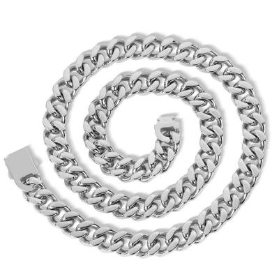 China Hiphop Stainless Steel Silver Plated HipHop Jewelry Miami 12mm Cuban Link Heavy Chain Necklace for sale